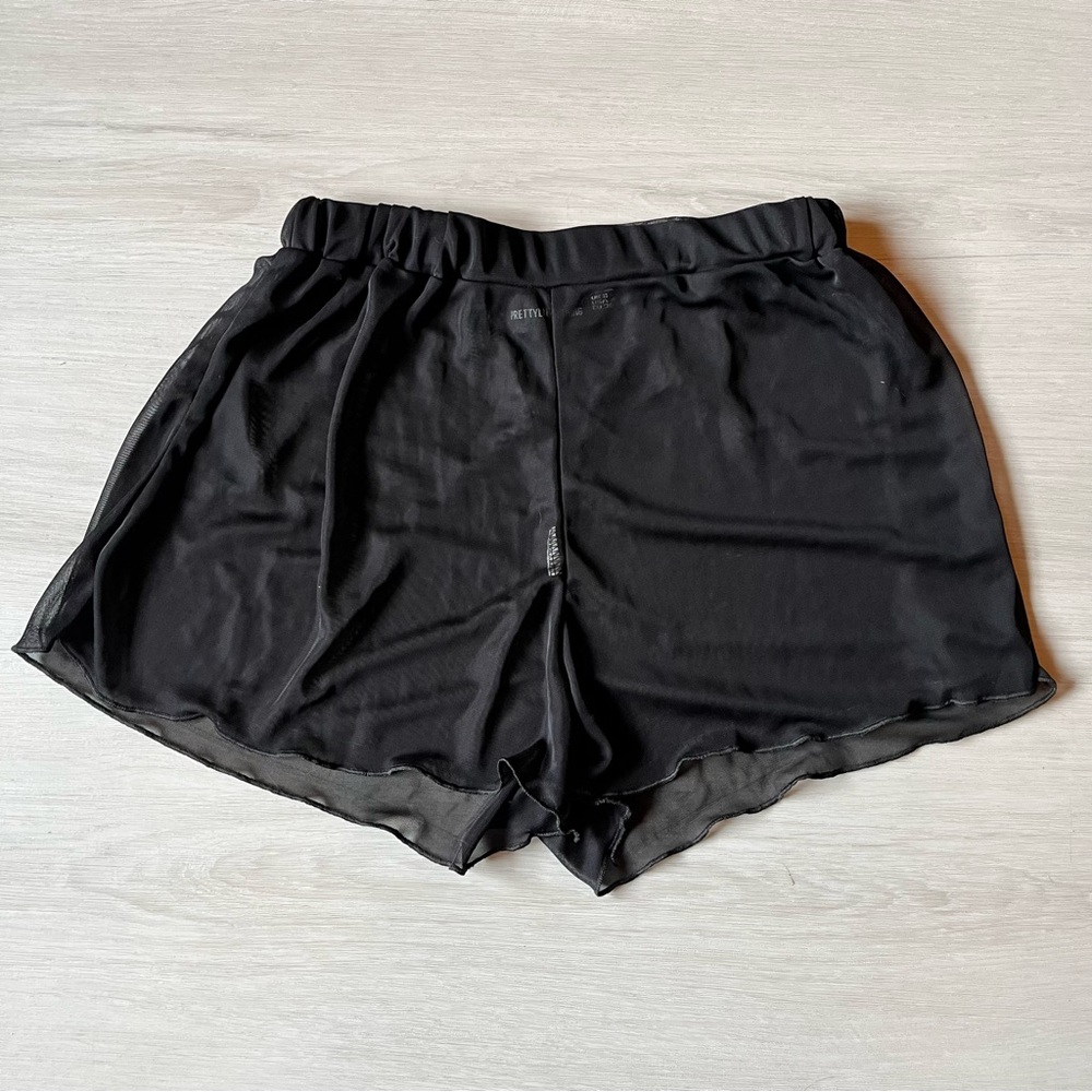 PRETTYLITTLETHING Women's Black Sheer Coverup Swim Shorts Size 4